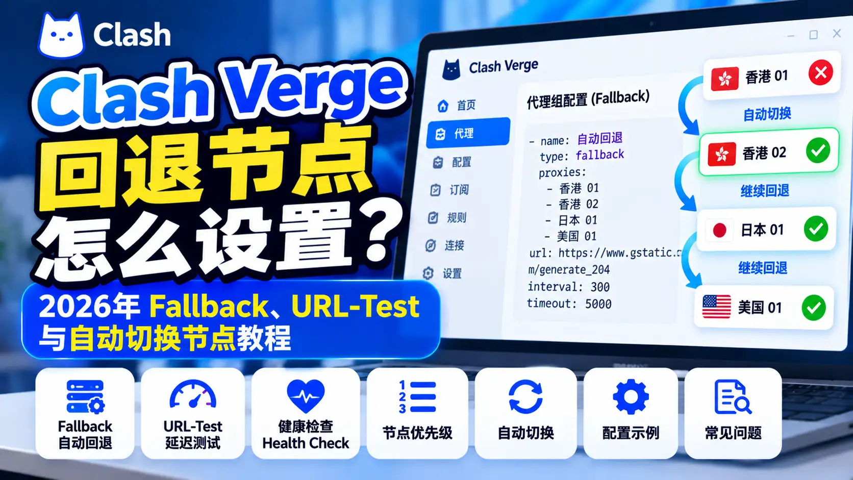 Clash Verge回退节点怎么设置？2026年Fallback、URL-Test与自动切换节点教程